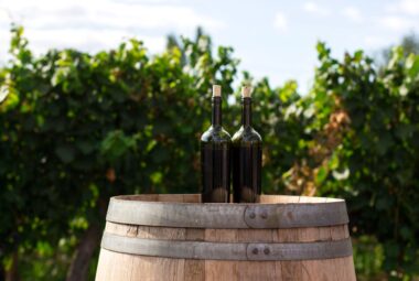 two black wine in the top of barrel