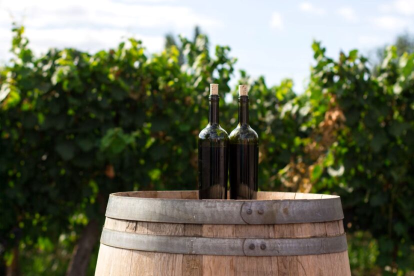 two black wine in the top of barrel