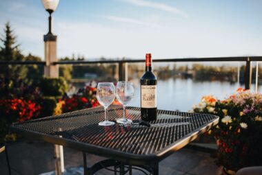 petrus wine in a top table with wine glass