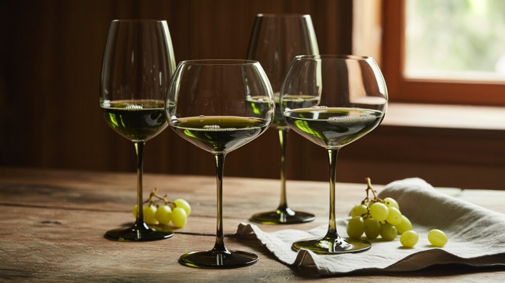 green wine glasses