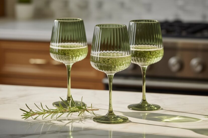 green wine glasses
